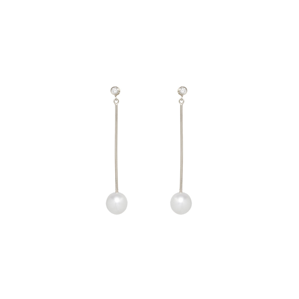 White Pearl Long Straight Line Drop Green Gold Earrings –  BernardCohenCollectionNewYork